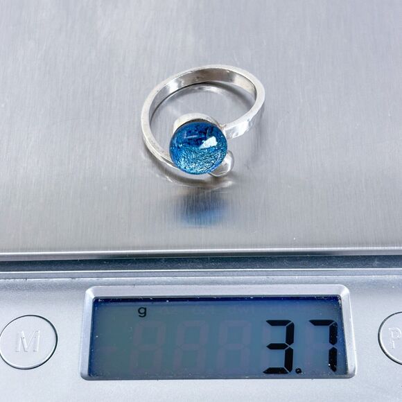 Vintage Sterling Silver 925 Blue Dichroic Glass Ring Size 8 - Picture 7 of 9